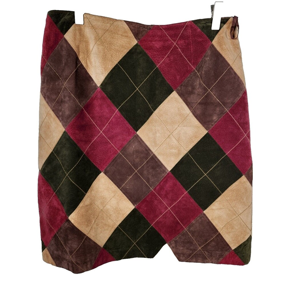 VTG Suede Patchwork Argyle Skirt Size 10 Academia Preppy Lord & Taylor
